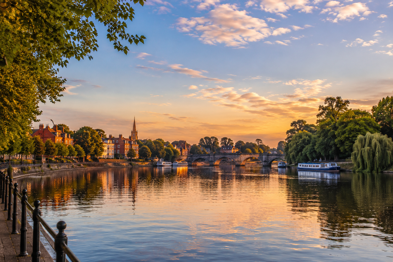 The River Dee flowing through Chester at sunset